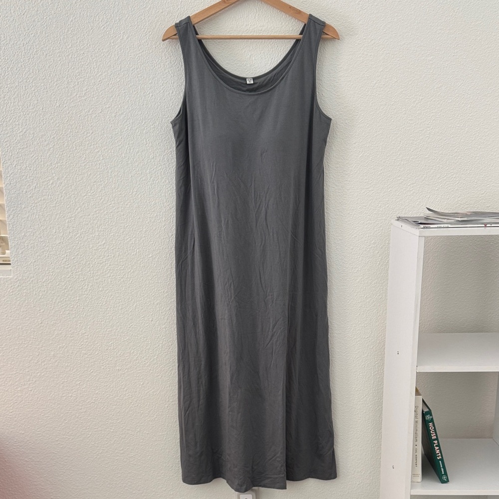 Uniqlo Modal Cotton Blend Midi Maxi Dress Size XL Grey Padded Shelf Sleeveless